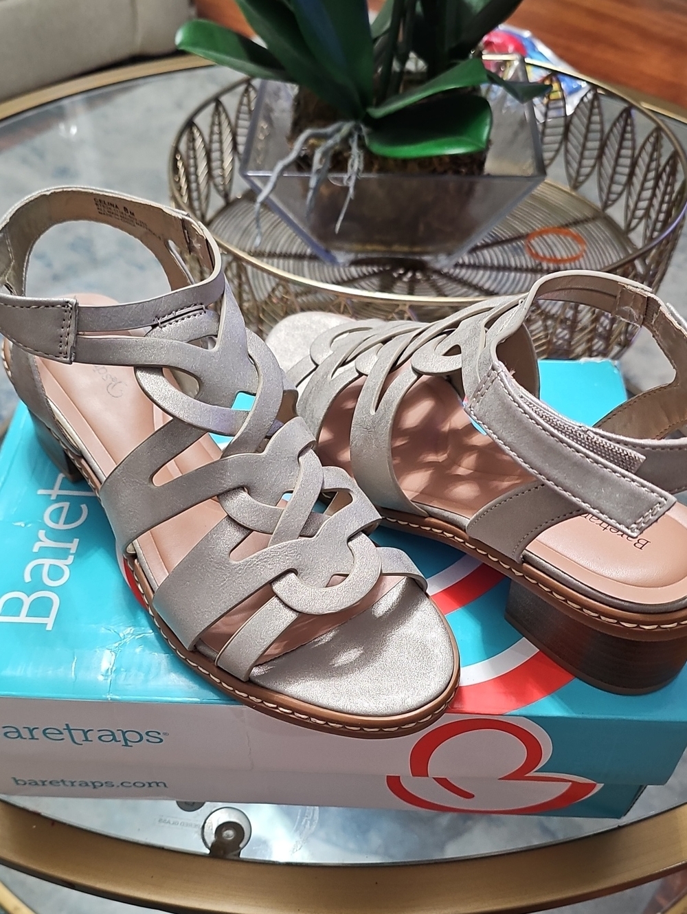 BareTraps Celina Strappy Block Heels Sandals Taupe Size 8M NIB